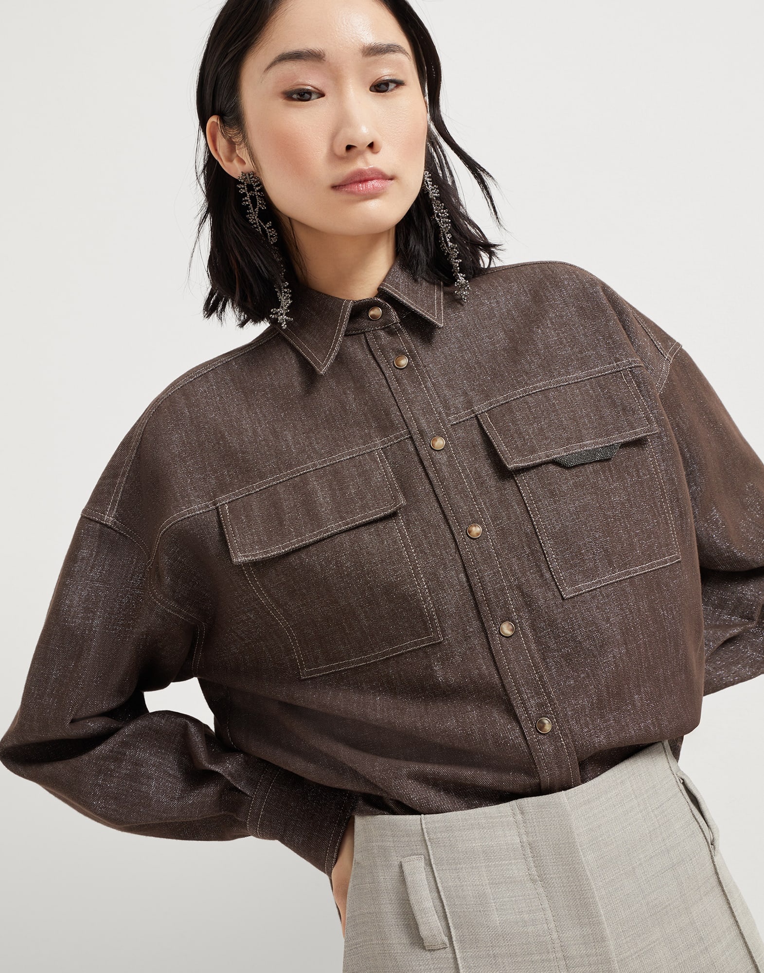 Sparkling no-fade denim shirt with shiny flap detail - 4