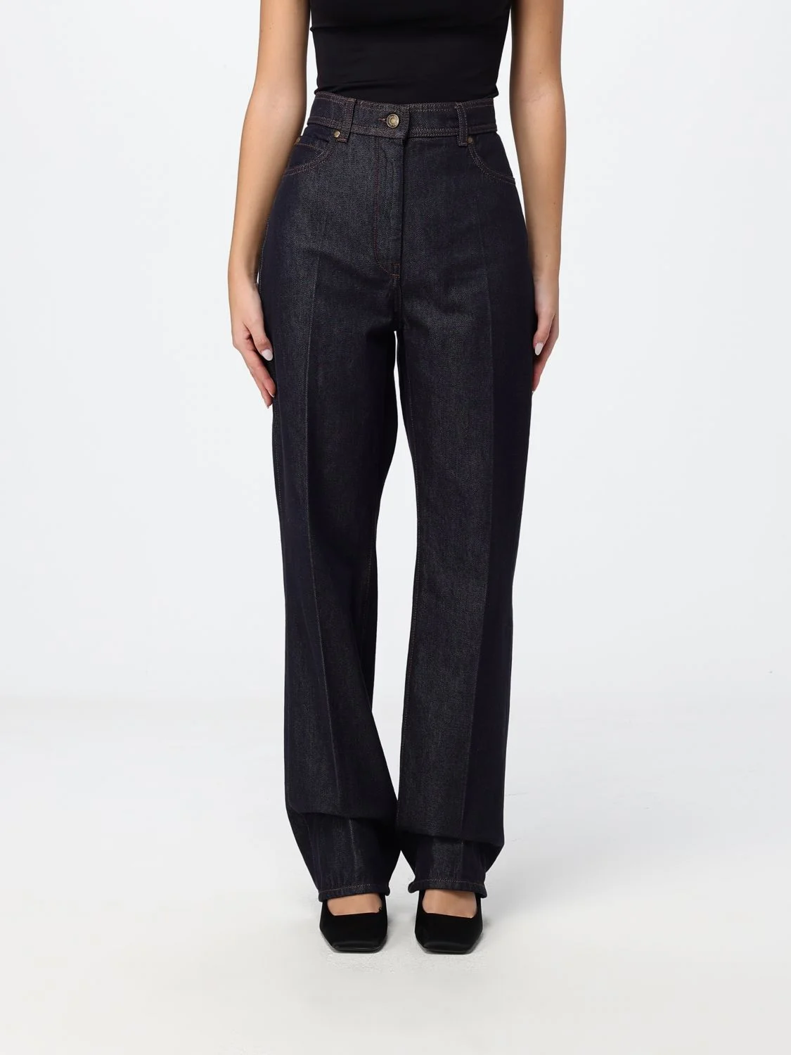 Max Mara Women Max Mara High-Waisted Straight Jeans In Blue Cotton Denim - 1