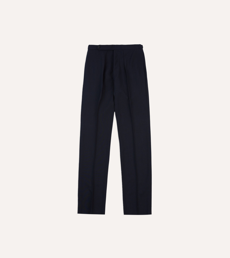 Navy Tropical Wool Single Pleat Trouser - 1