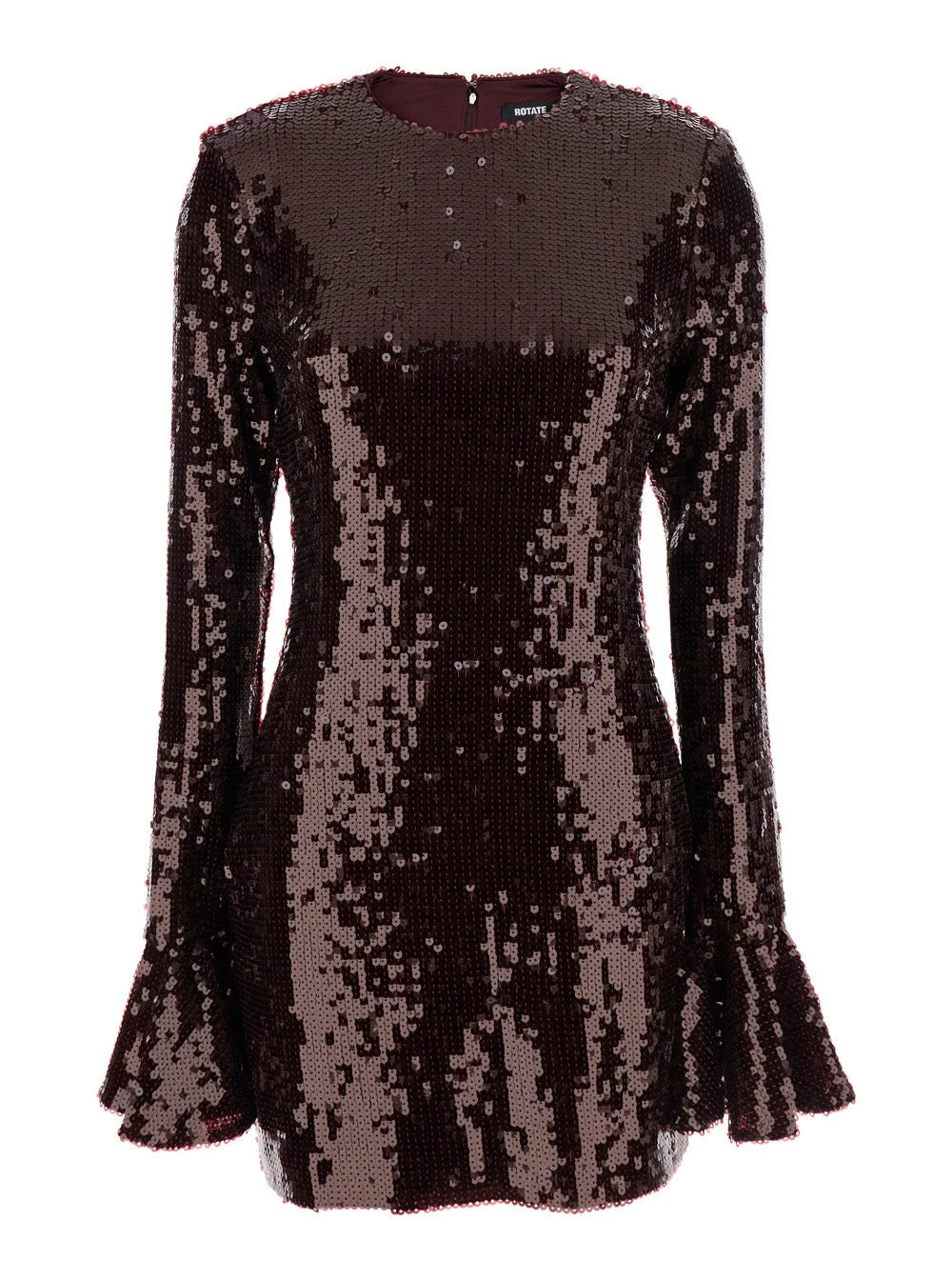 Rotate Women Bordeaux Sequin Crewneck Mini Dress With Flared Sleeves In Tech Fabric Stretch Woman - 1