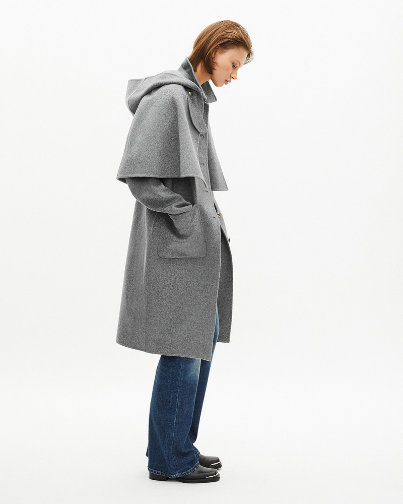 LONG DOUBLE-FACED WOOL COAT WITH GREY CAPE 12