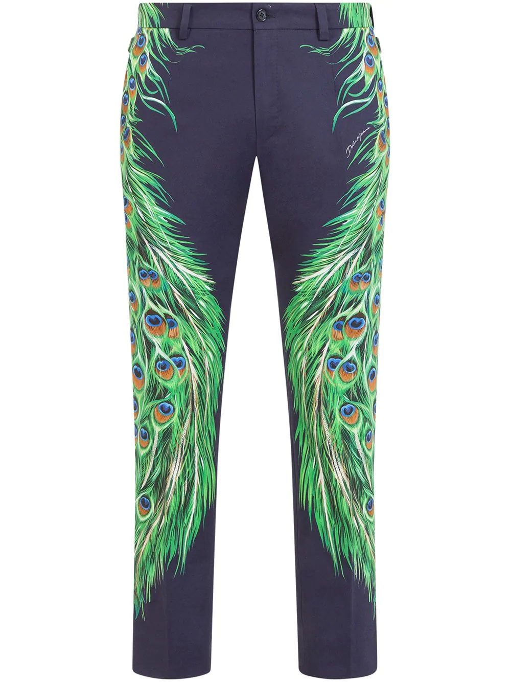 peacock feather-print trousers - 1