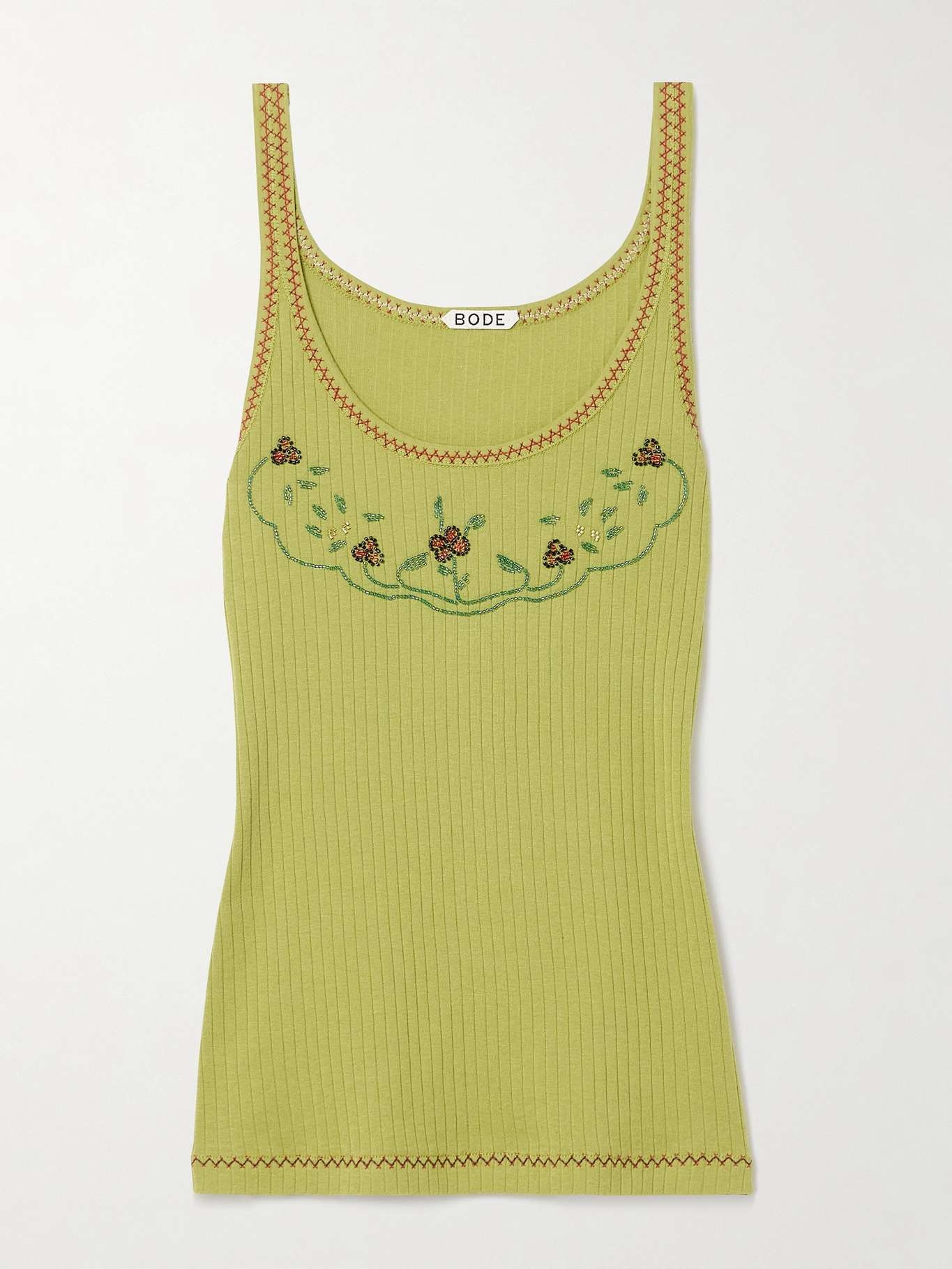 Dahlia bead-embellished ribbed cotton-jersey tank - 1