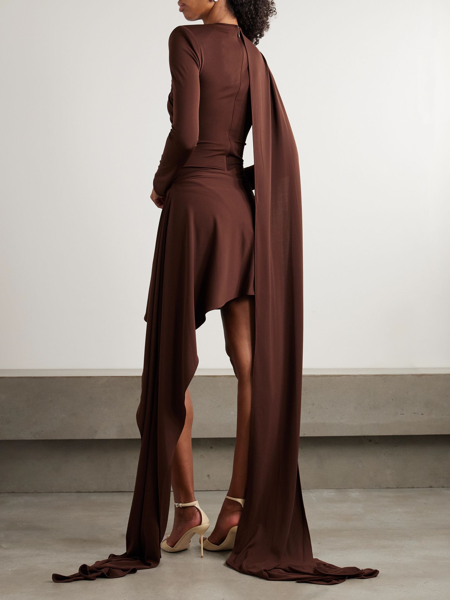 Venus asymmetric draped gathered jersey dress Burgundy - 3
