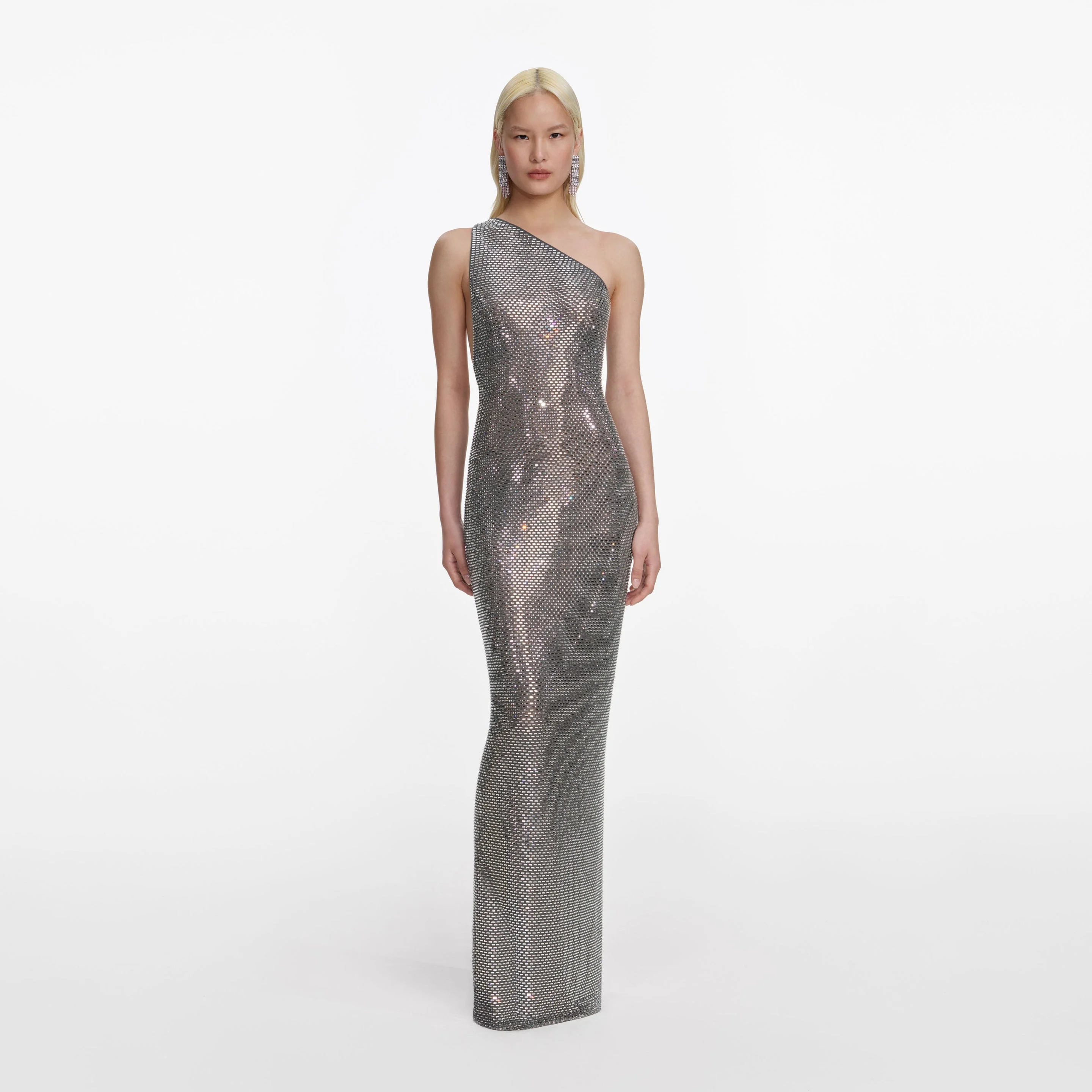 Grey Rhinestone One Shoulder Maxi Dress - 1