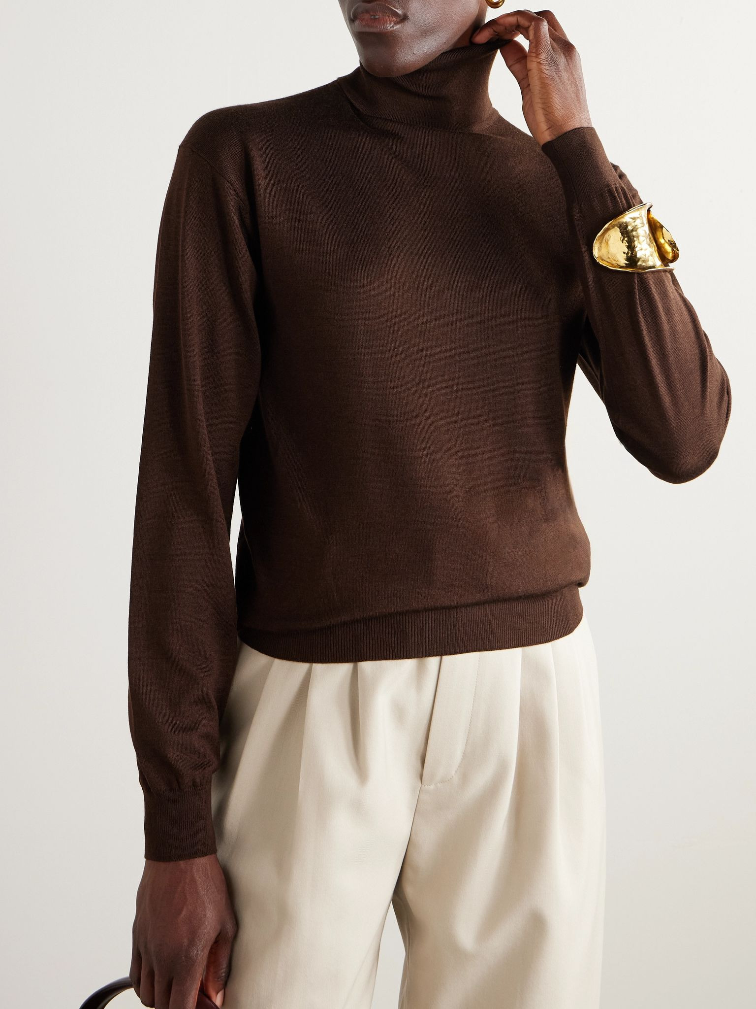 Wool, cashmere and silk-blend turtleneck sweater Dark brown - 3