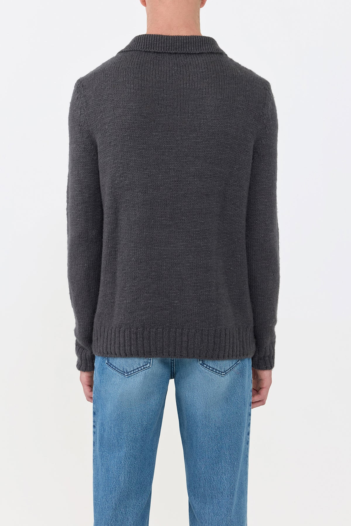 Aled Knit Polo in Charcoal Cashmere - 4