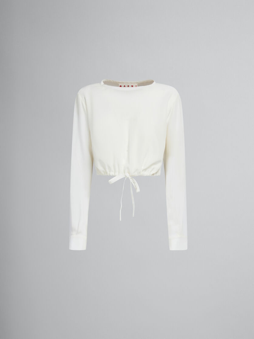 WHITE CRÊPE DE CHINE DRAWSTRING TOP - 1