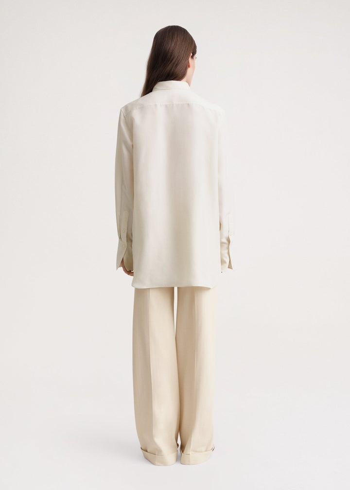 Pleated silk shirt macadamia - 4