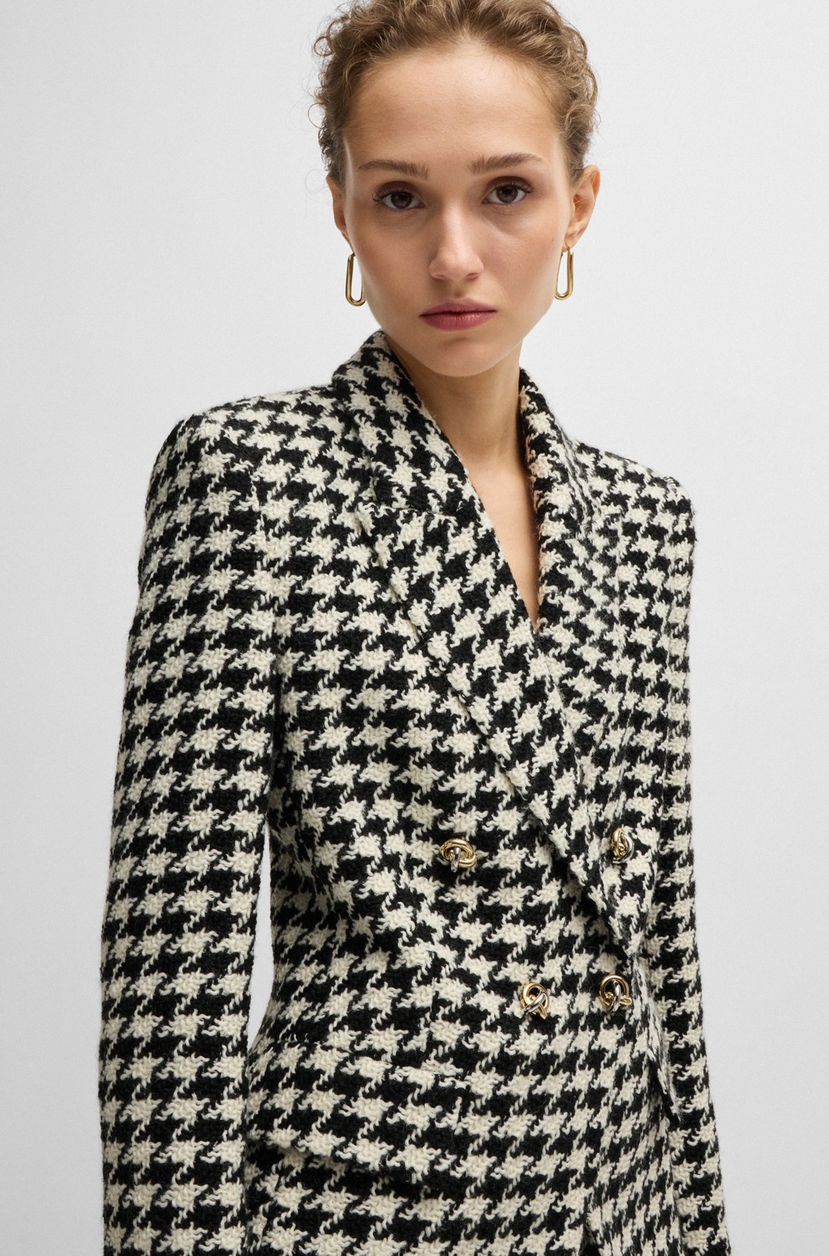 SLIM-FIT JACKET IN HOUNDSTOOTH FABRIC WITH METALLIC TRIMS - 5