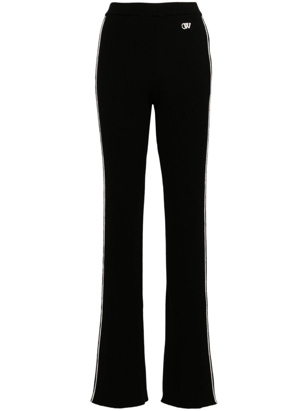 side-stripe ribbed flared trousers - 1