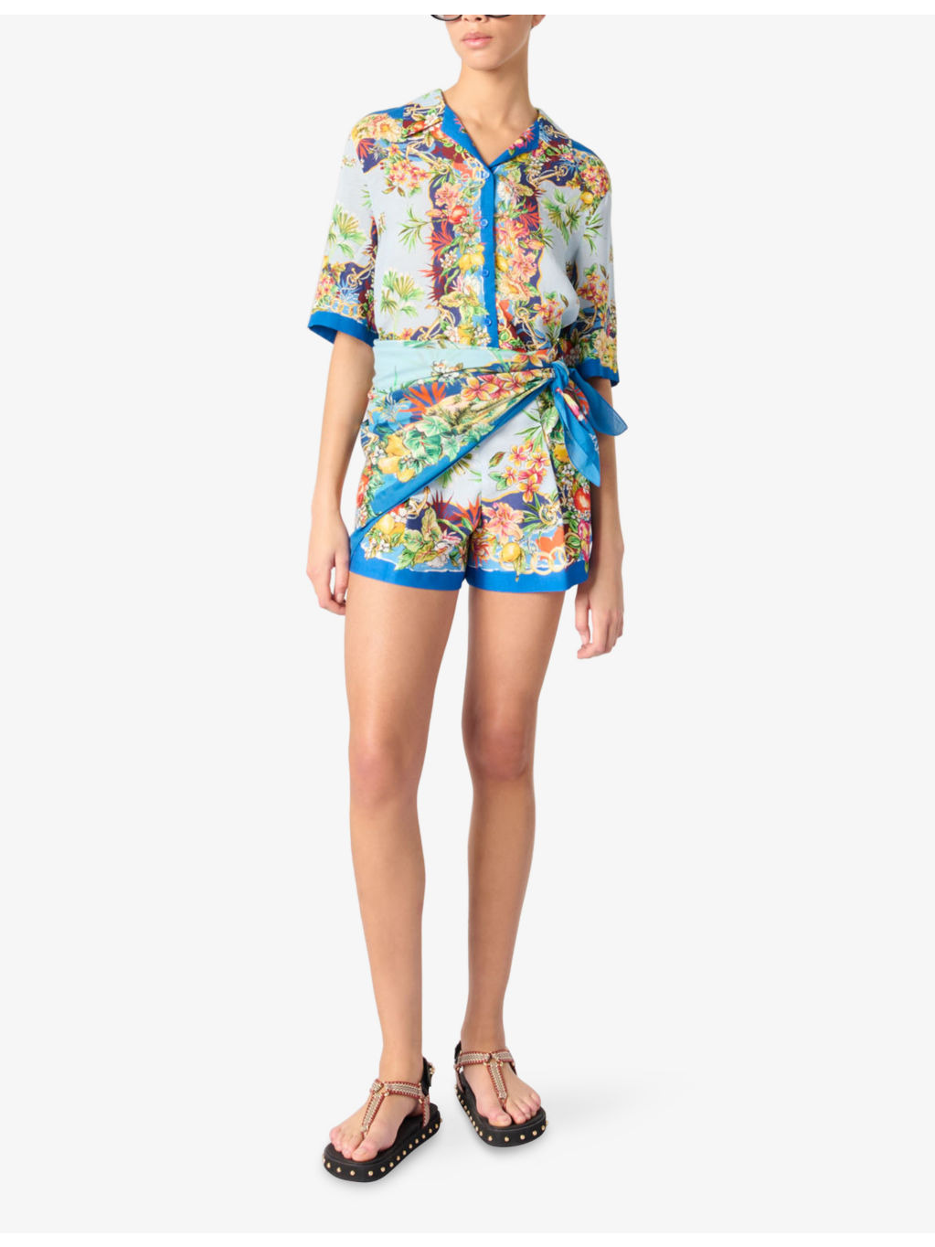 Tropical-Print Pleated Woven Shorts - 2