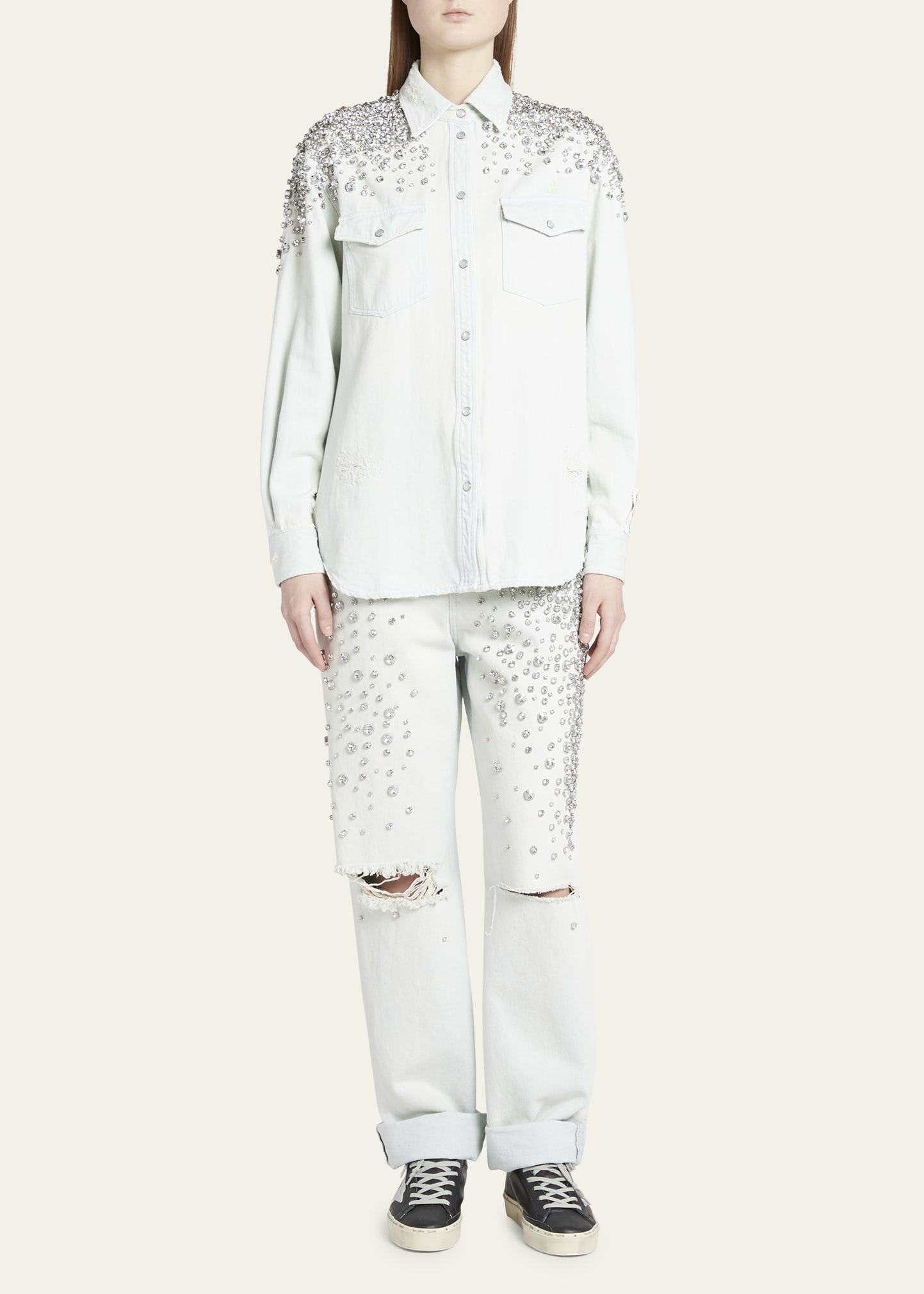 Golden Embellished Boyfriend Shirt - 2