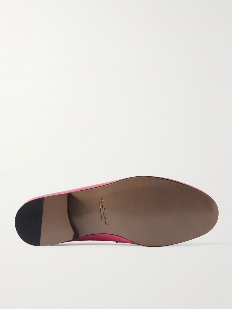 Manolo Blahnik Plymouth Collapsible-Heel Suede and Leather Penny Loafers Pink outlook