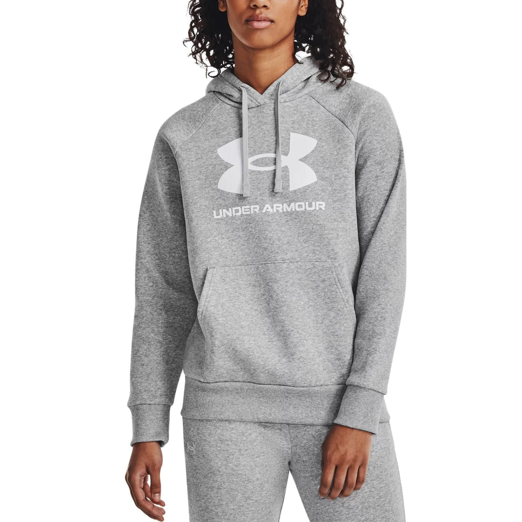 (WMNS) Under Armour Rival Fleece Big Logo Hoodie 'Light Grey' 1379501-012 - 4