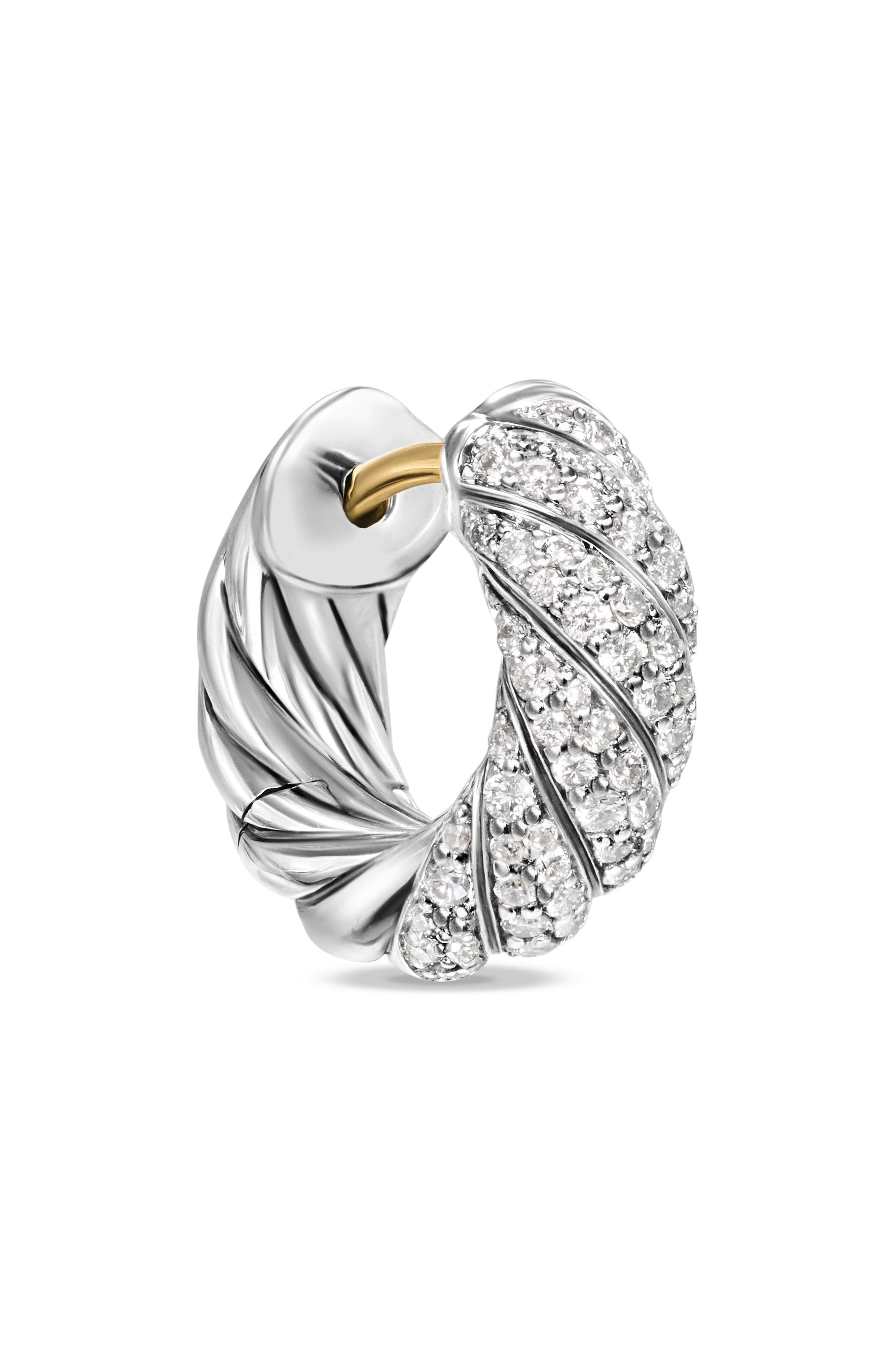 David Yurman Sculpted Cable Hoop Earrings in Sterling Silver with Diamonds, 14.4mm at Nordstrom - 2