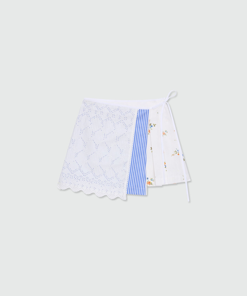 Patchwork wrap skirt in poplin with lace detail 1