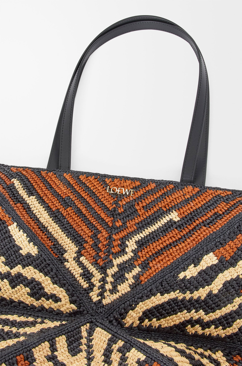 Medium Puzzle Fold Tote in raffia and calfskin 10