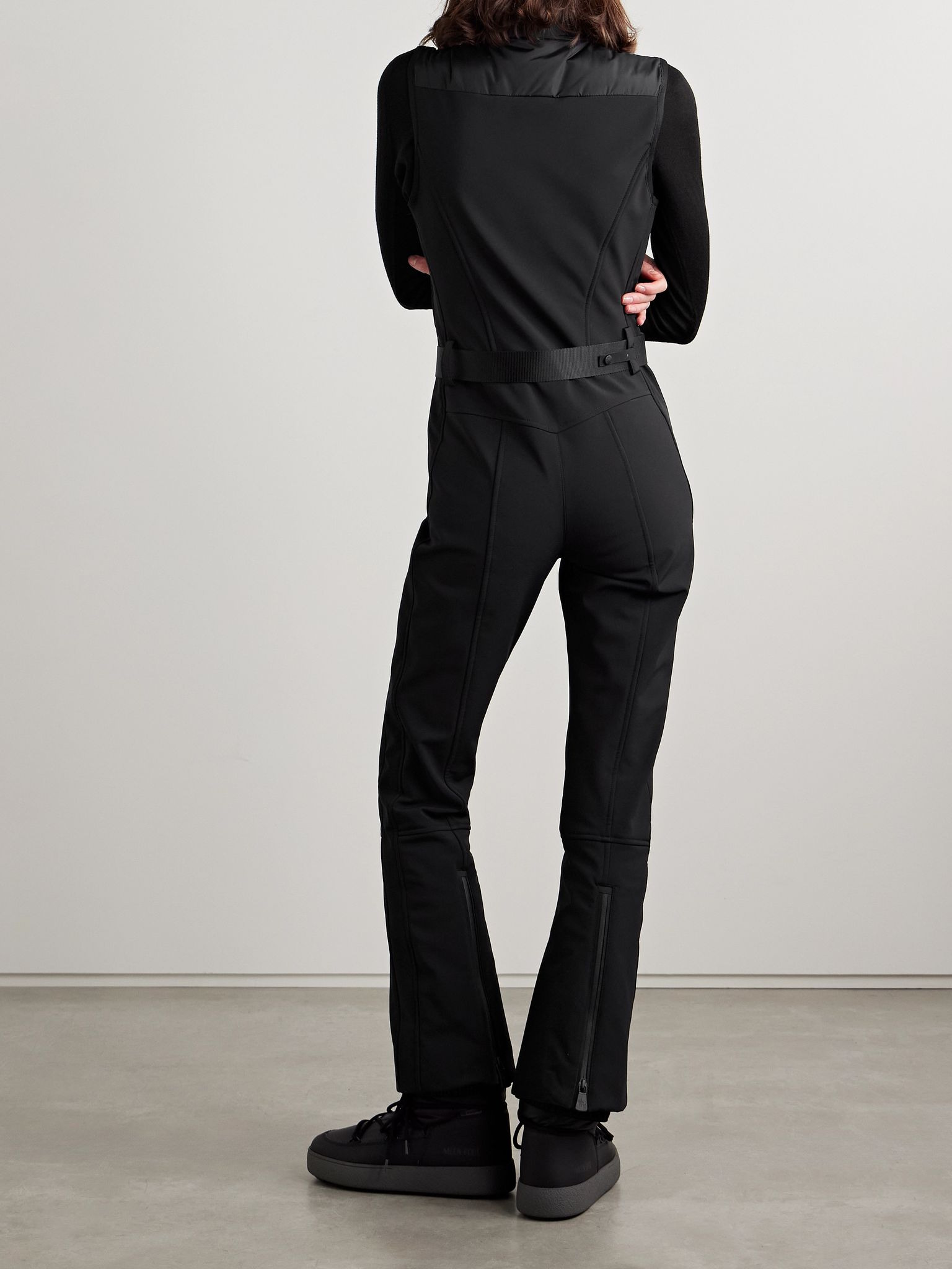 Belted paneled quilted down ski suit Black - 3