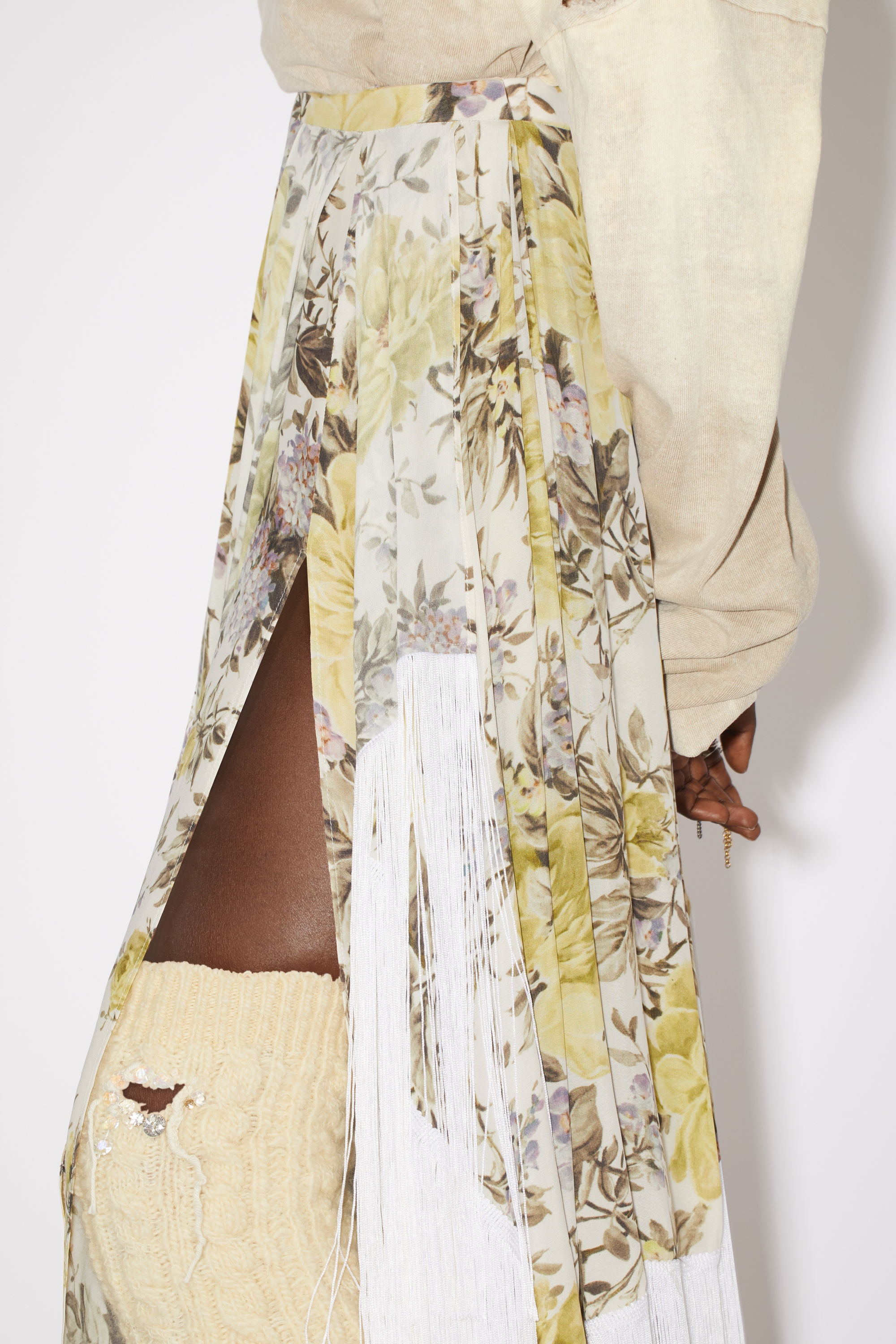 Flower print fringe skirt - Beige - 6