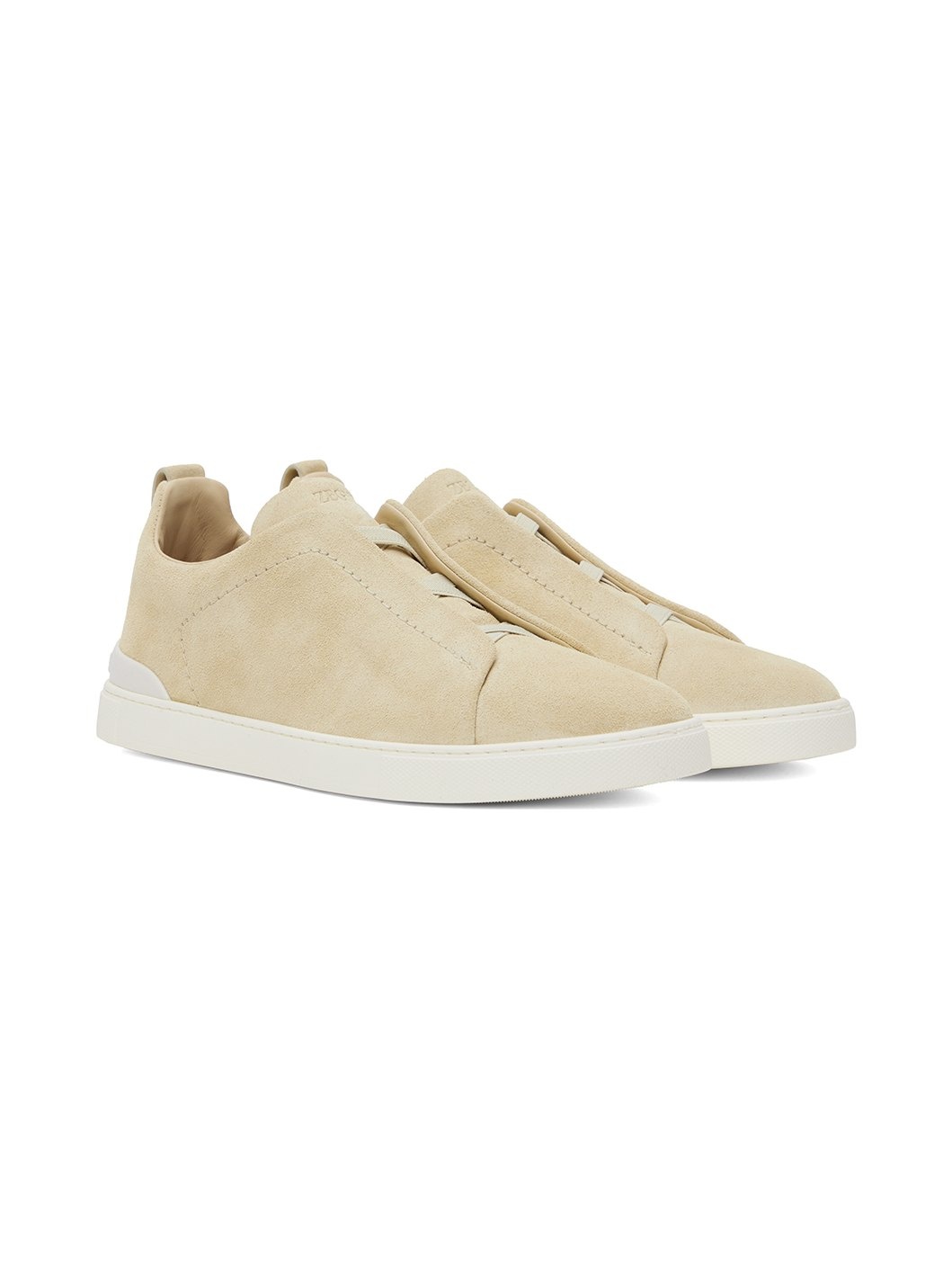 Beige Suede Triple Stitch Sneakers - 4