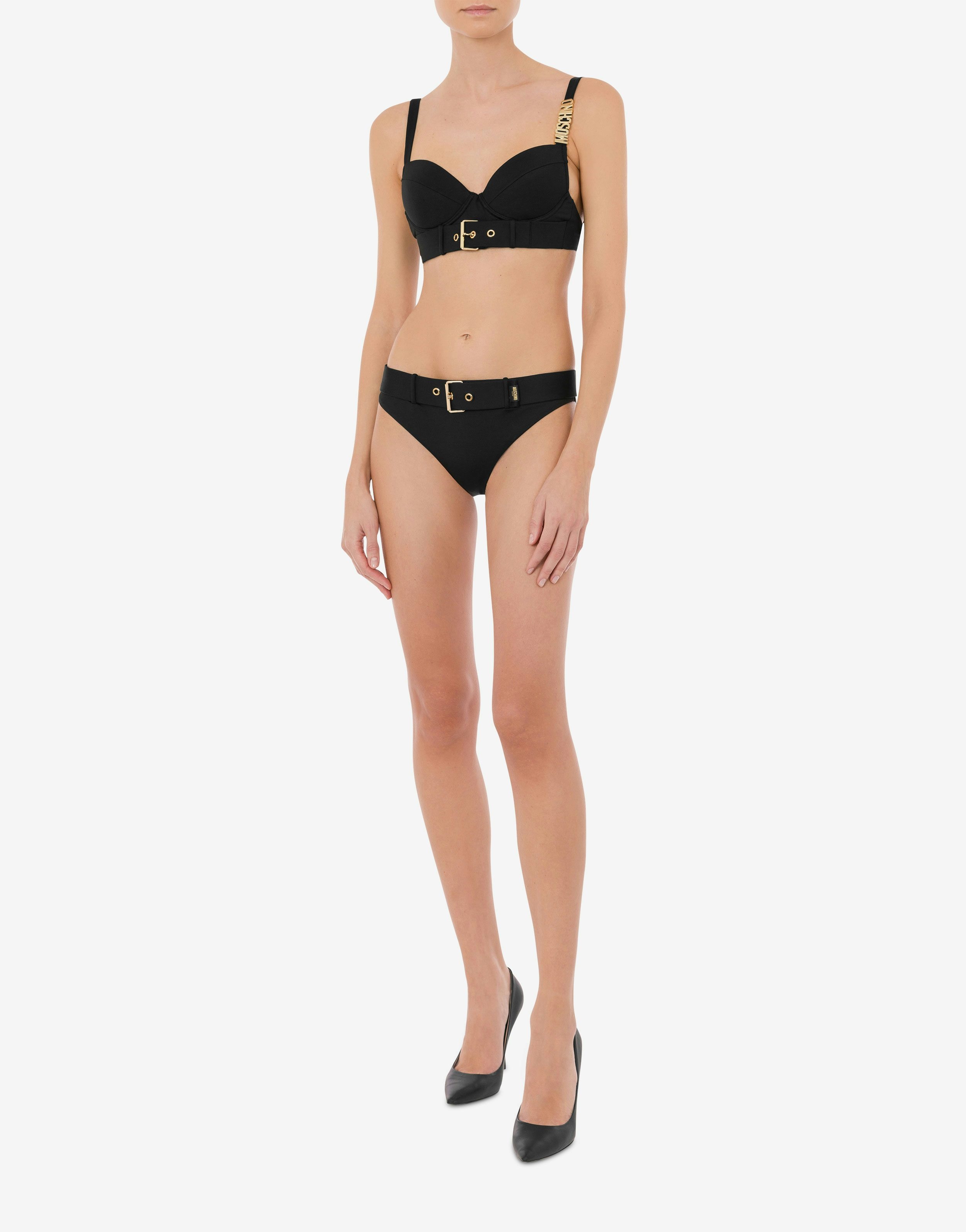 GOLD BUCKLE LYCRA PADDED BIKINI TOP - 2