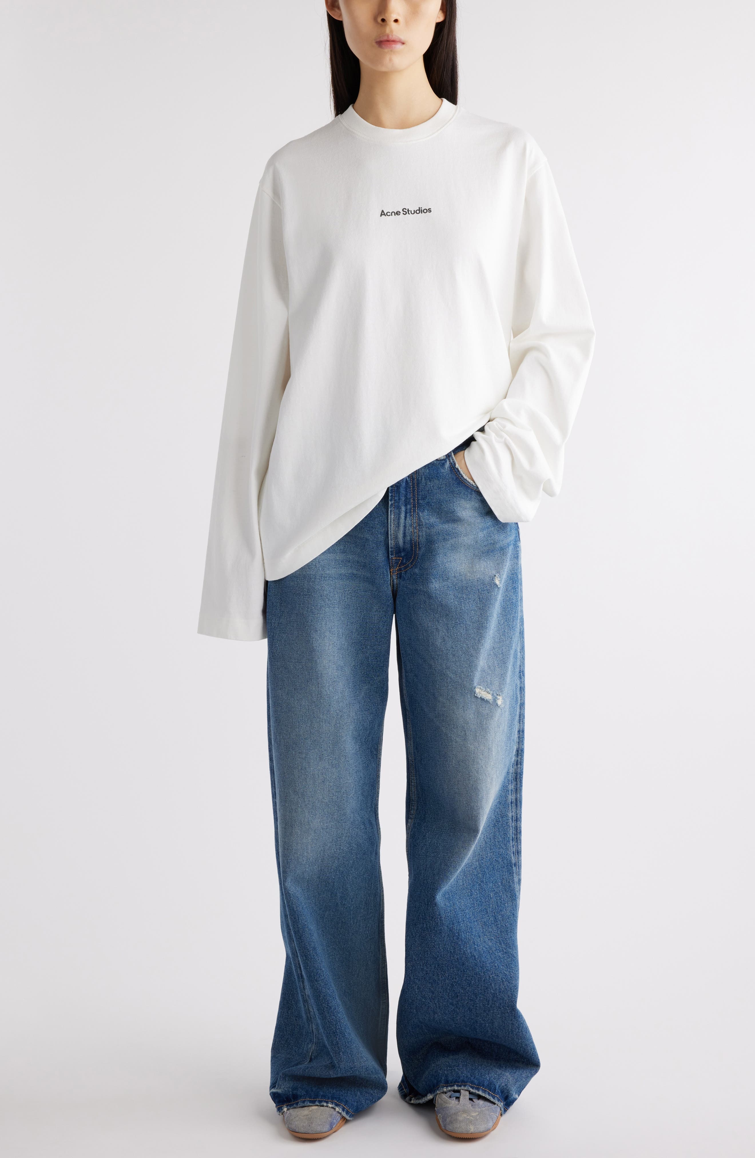 Acne Studios Edden Oversize Organic Cotton Logo Graphic T-Shirt in Optic White at Nordstrom - 2