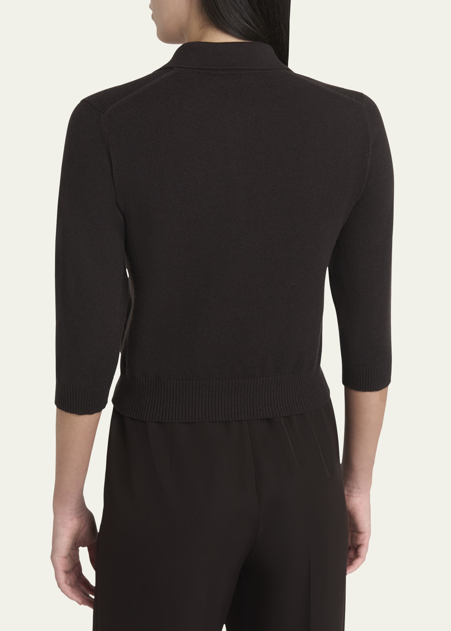 3/4-Sleeve Cashmere Polo Sweater - 3