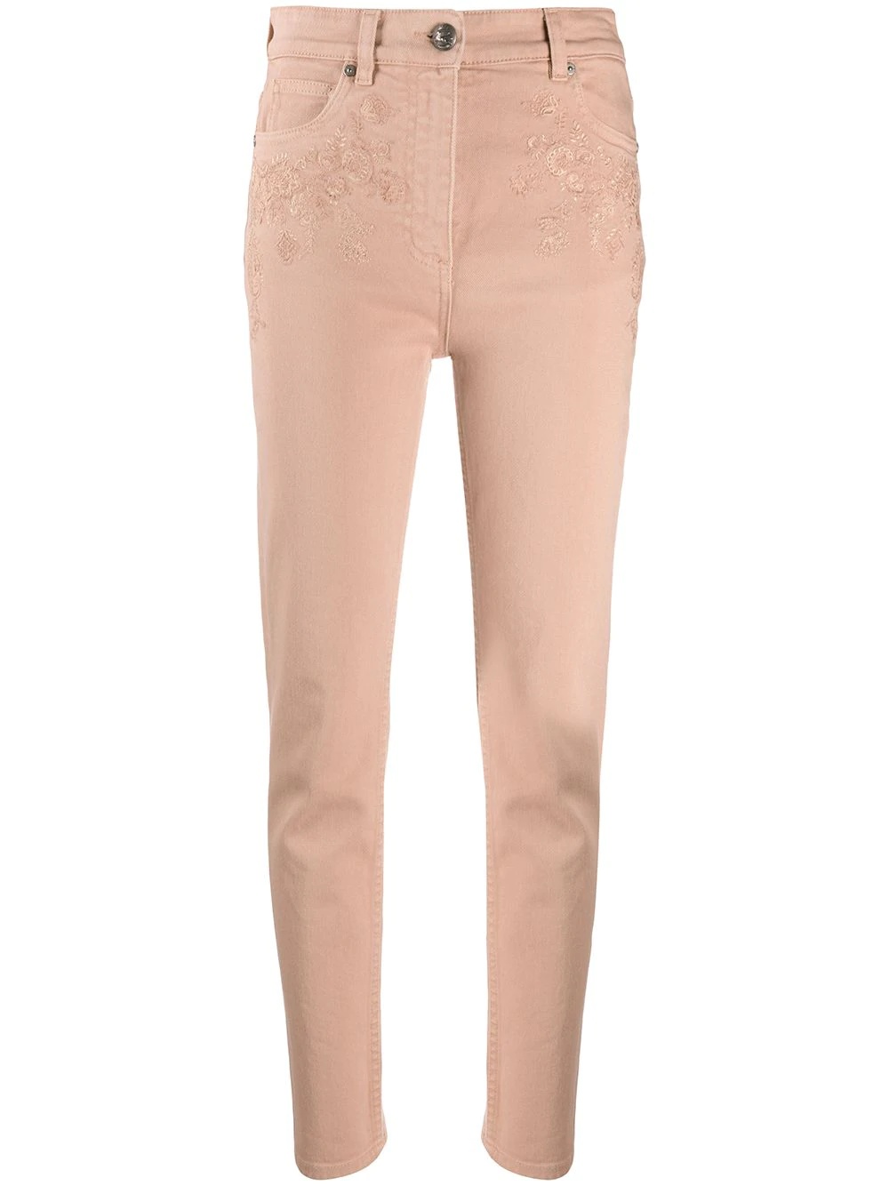 floral embroidered slim-fit jeans  - 1