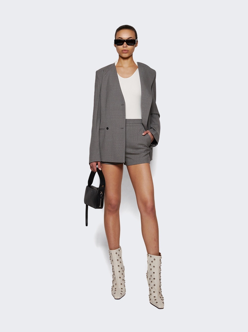 Serge Tailored Mini Shorts Grey Melange - 2