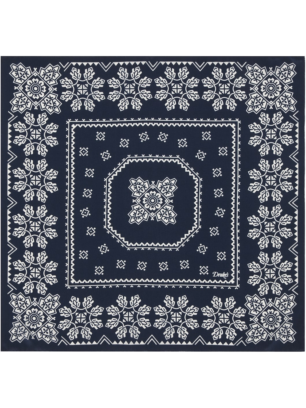 Navy Traditional Print Silk Bandana - 1