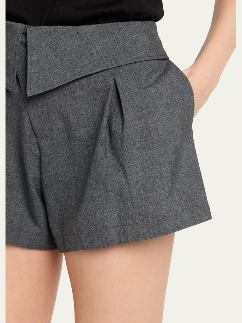 Foldover Waist Pleated A-Line Tailored Shorts 5