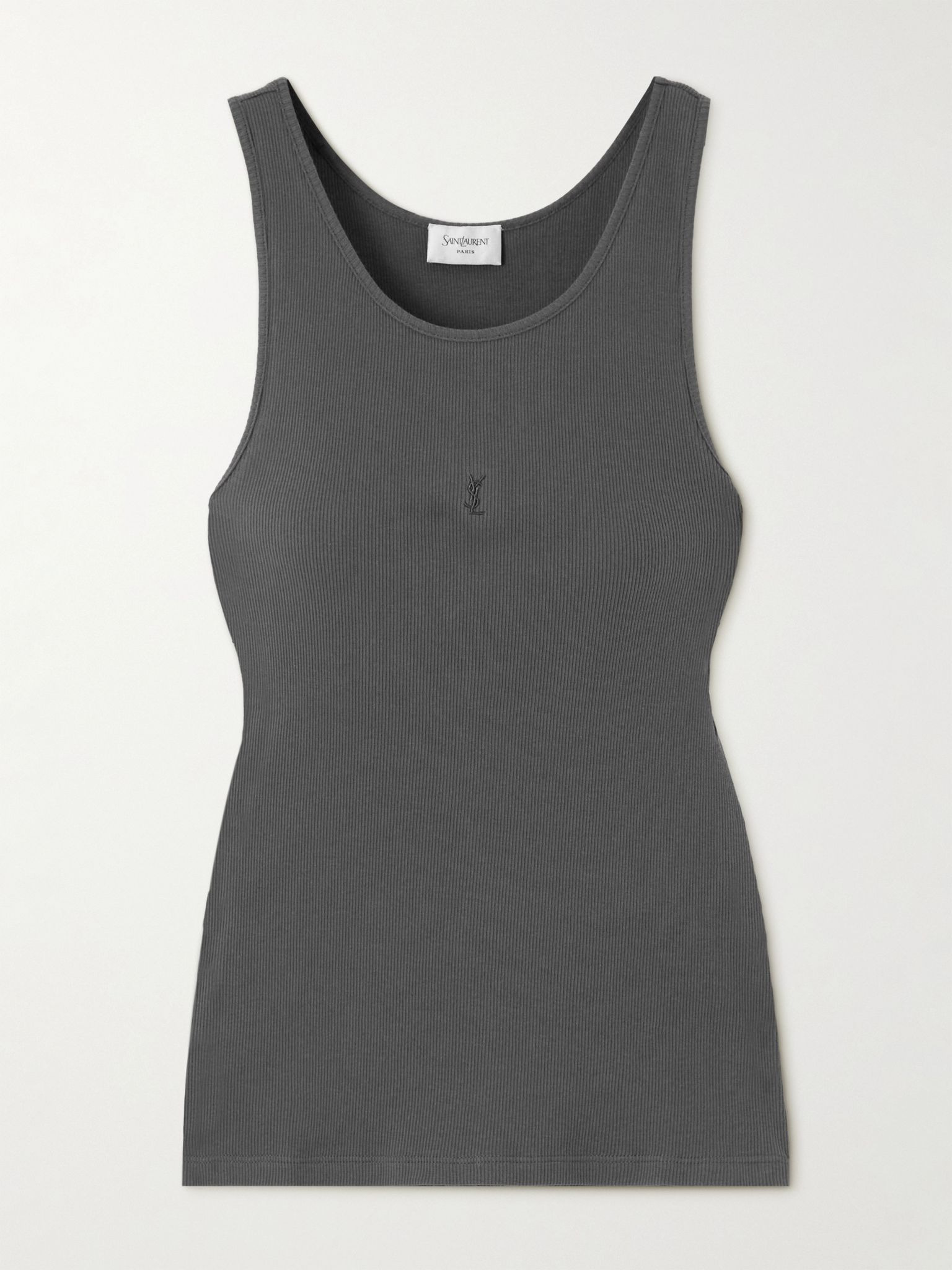 Cassandre embroidered ribbed cotton-jersey tank Dark gray - 1