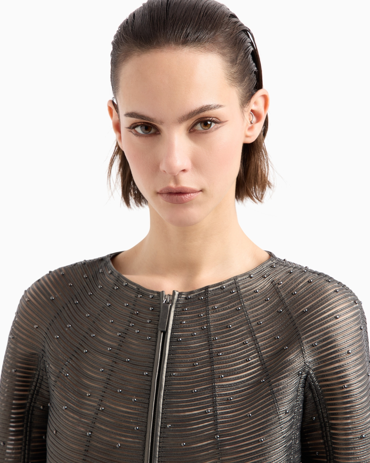 PEARLISED NAPPA LEATHER JACKET WITH APPLIED STUDS - 5