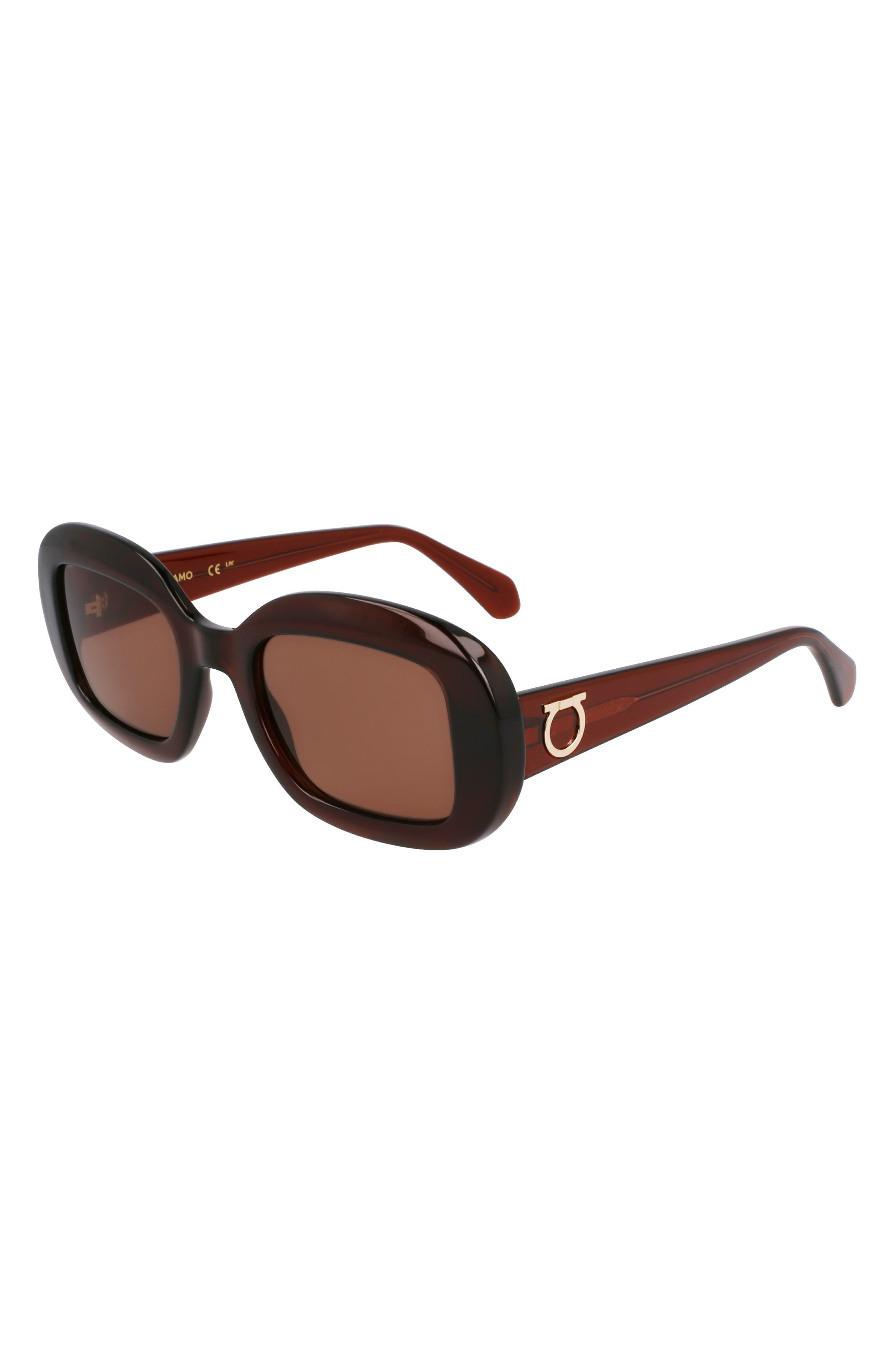 FERRAGAMO Gancini 51mm Oval Sunglasses in Transparent Brown at Nordstrom - 2