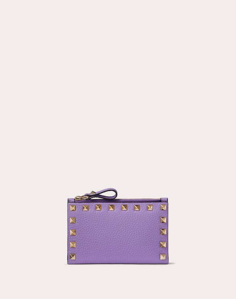 ROCKSTUD GRAINY CALFSKIN CARDHOLDER WITH ZIPPER 1