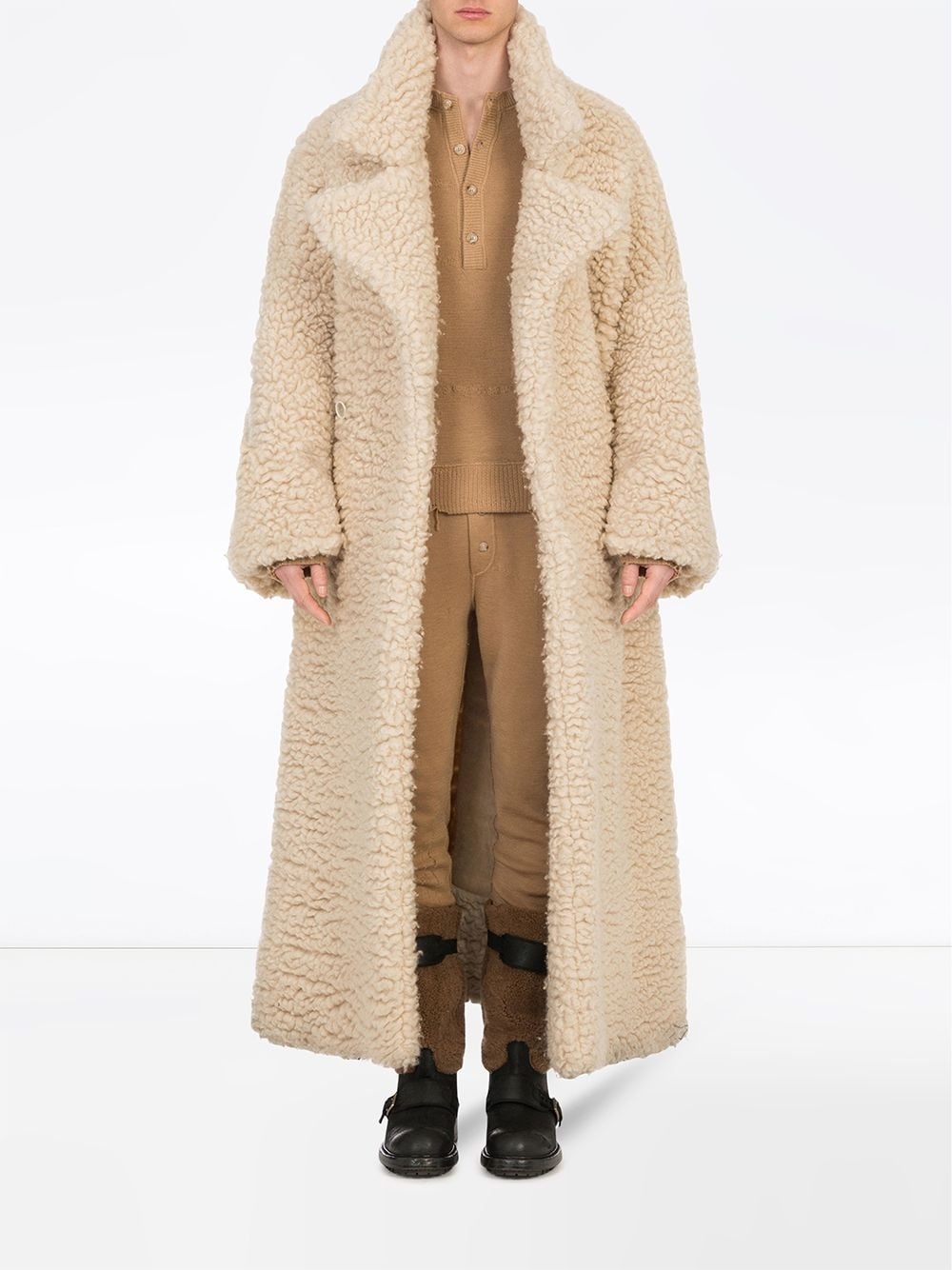 double-breasted shearling coat - 2