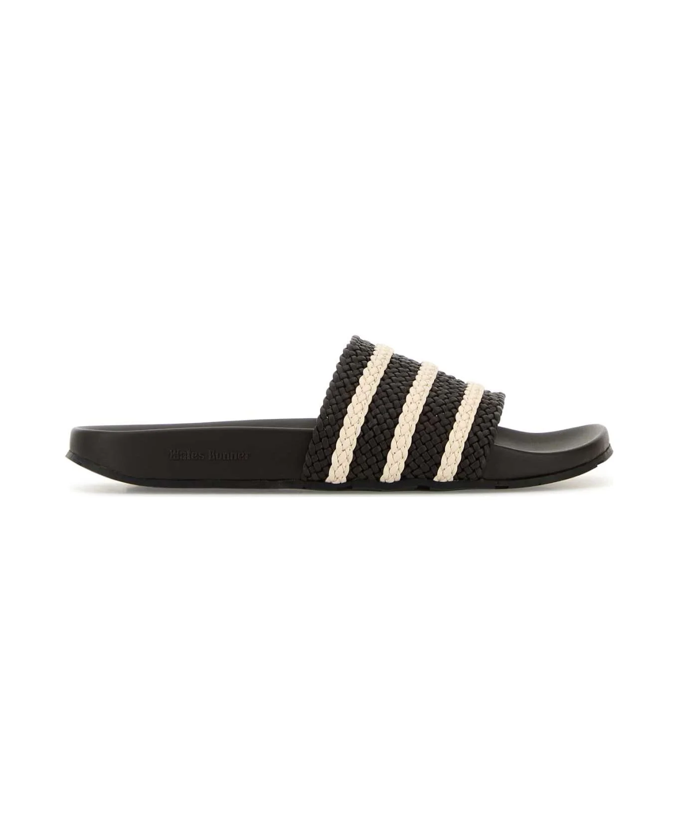 Black Leather Wales Bonner X Adidas Adilette Slippers - 1