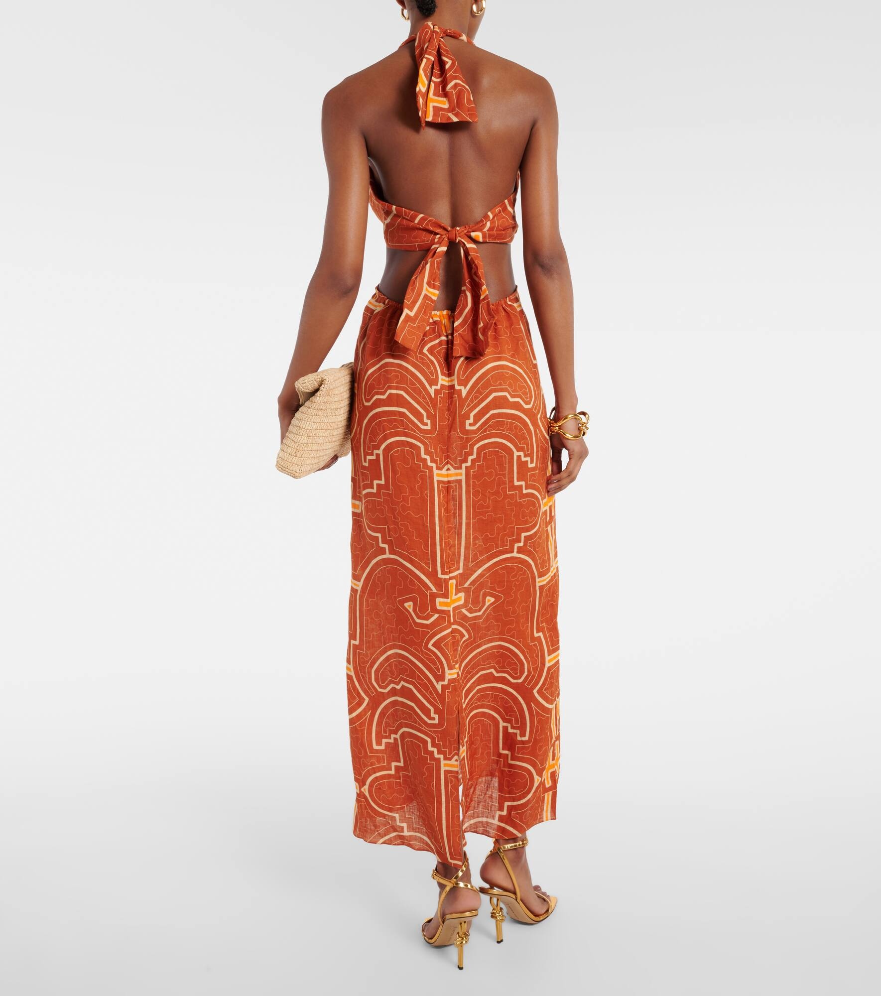 Printed cutout linen maxi dress - 3