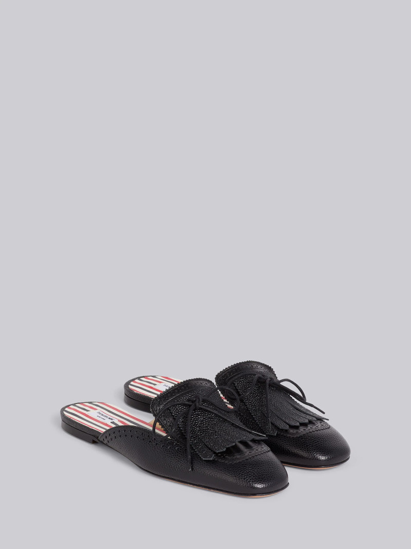 Black Pebbled Calfskin Kilted Loafer Mule 3