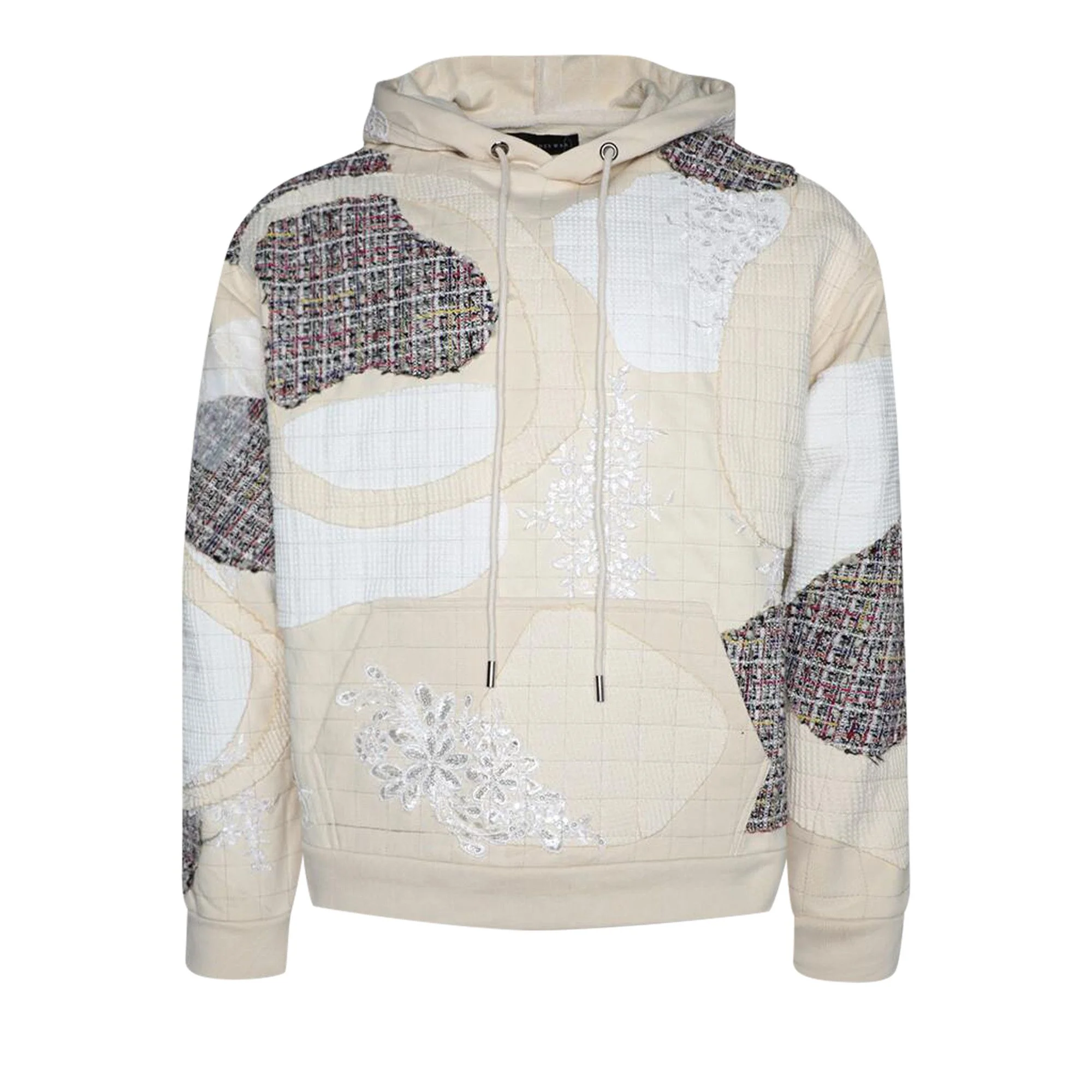 Who Decides War Tweed Patchwork Hooded Sweatshirt 'Cream' - 1
