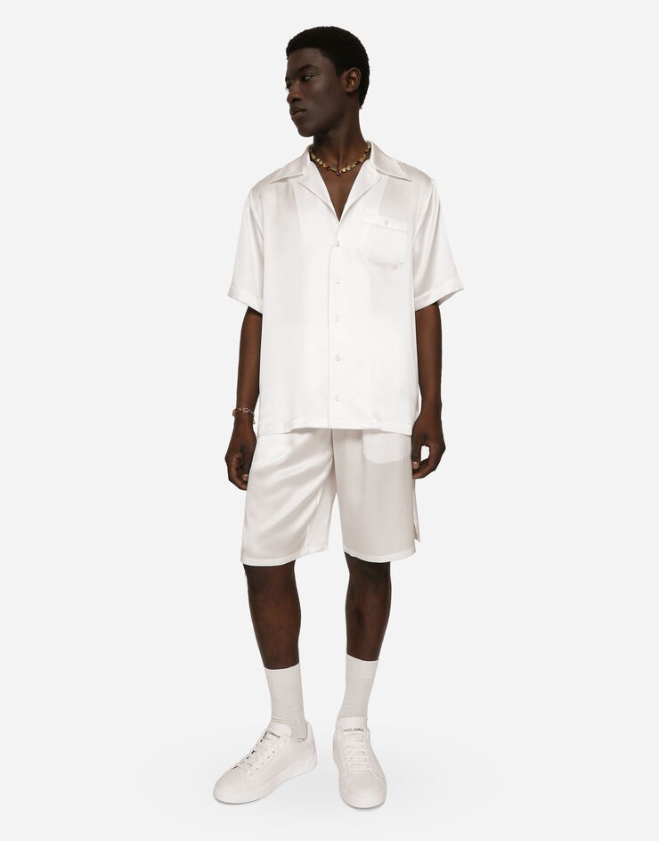Silk satin jogging shorts with metal DG logo - 5