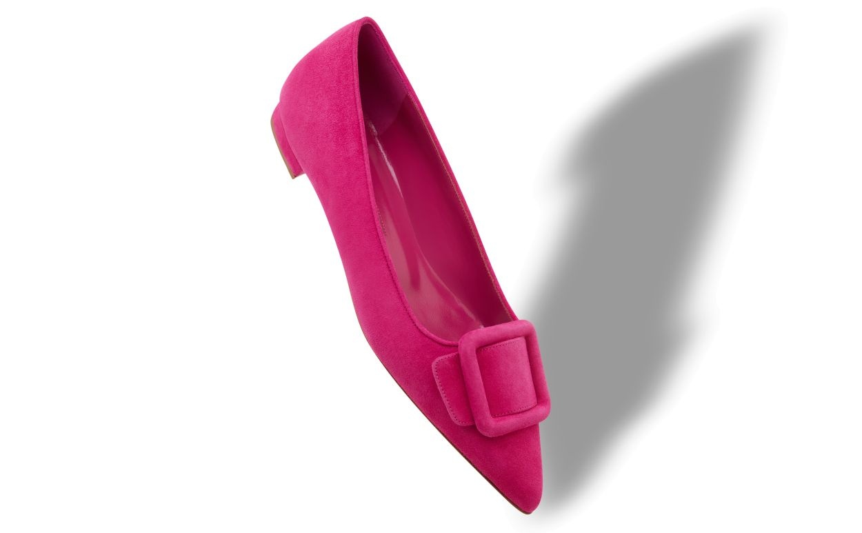 Dark Pink Suede Buckle Detail Flat Pumps - 2