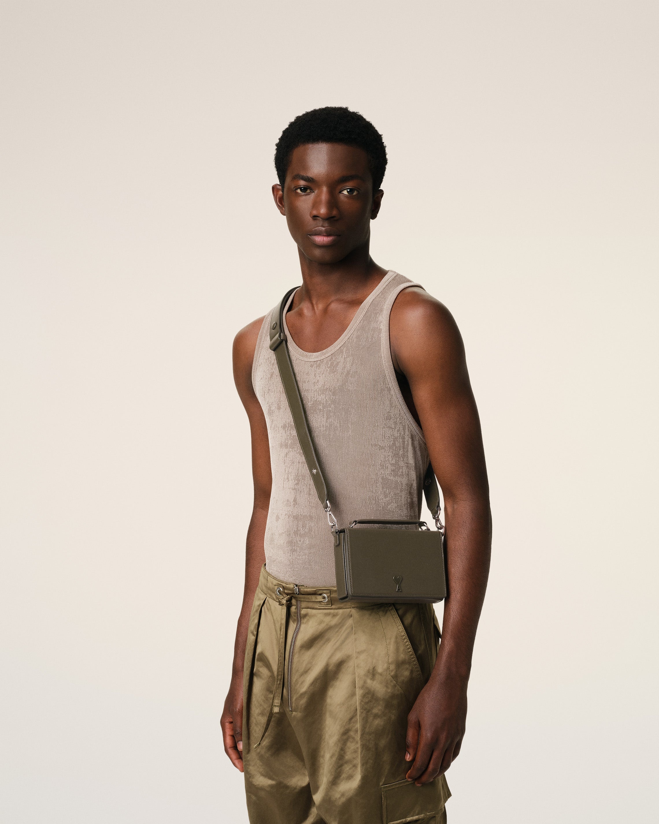 AMI Paris GREEN LEATHER AMI DE COEUR LUNCH BOX BAG | REVERSIBLE