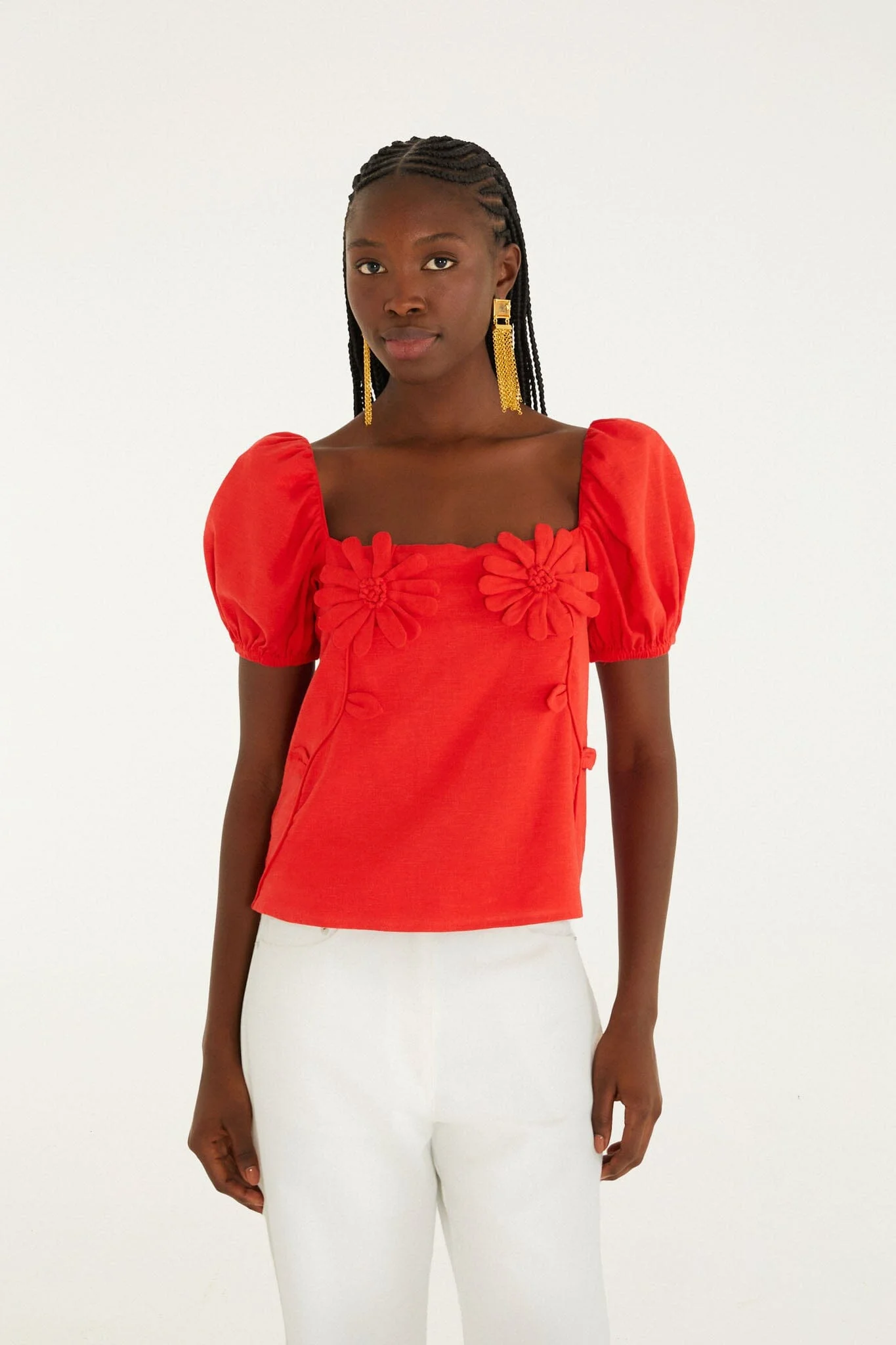 Red Short Sleeve Blouse - 1