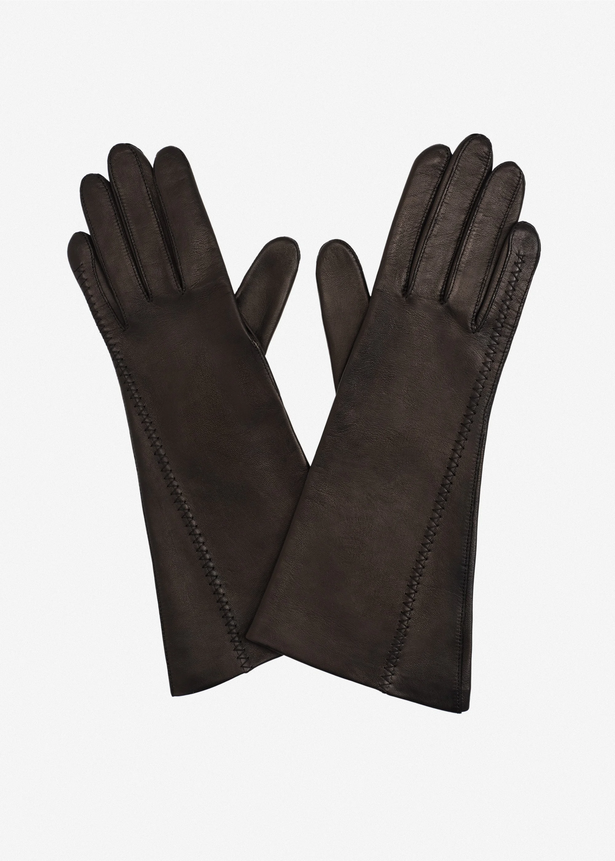 Mid-length leather gloves in black - 1