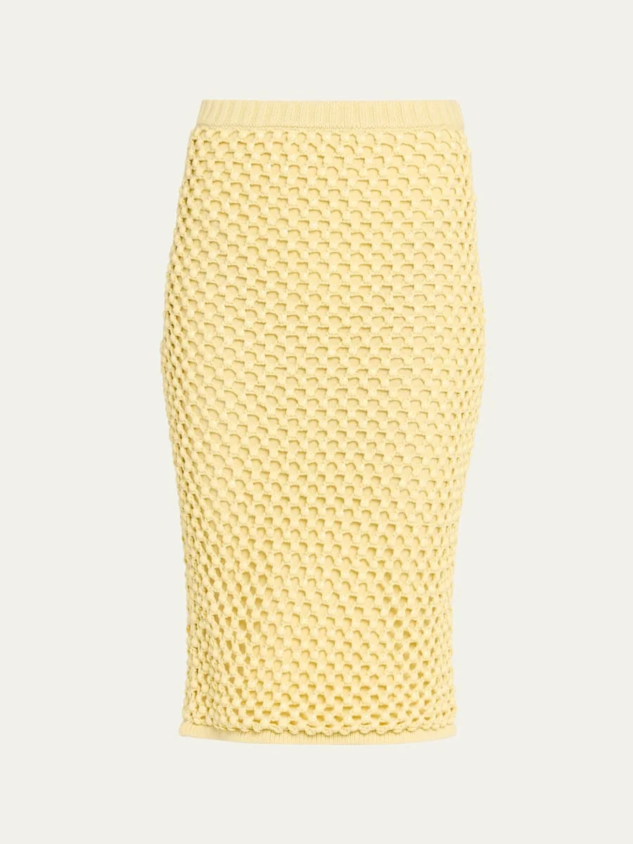 Spice Crystal Striped Crochet Knit Midi Skirt - 1