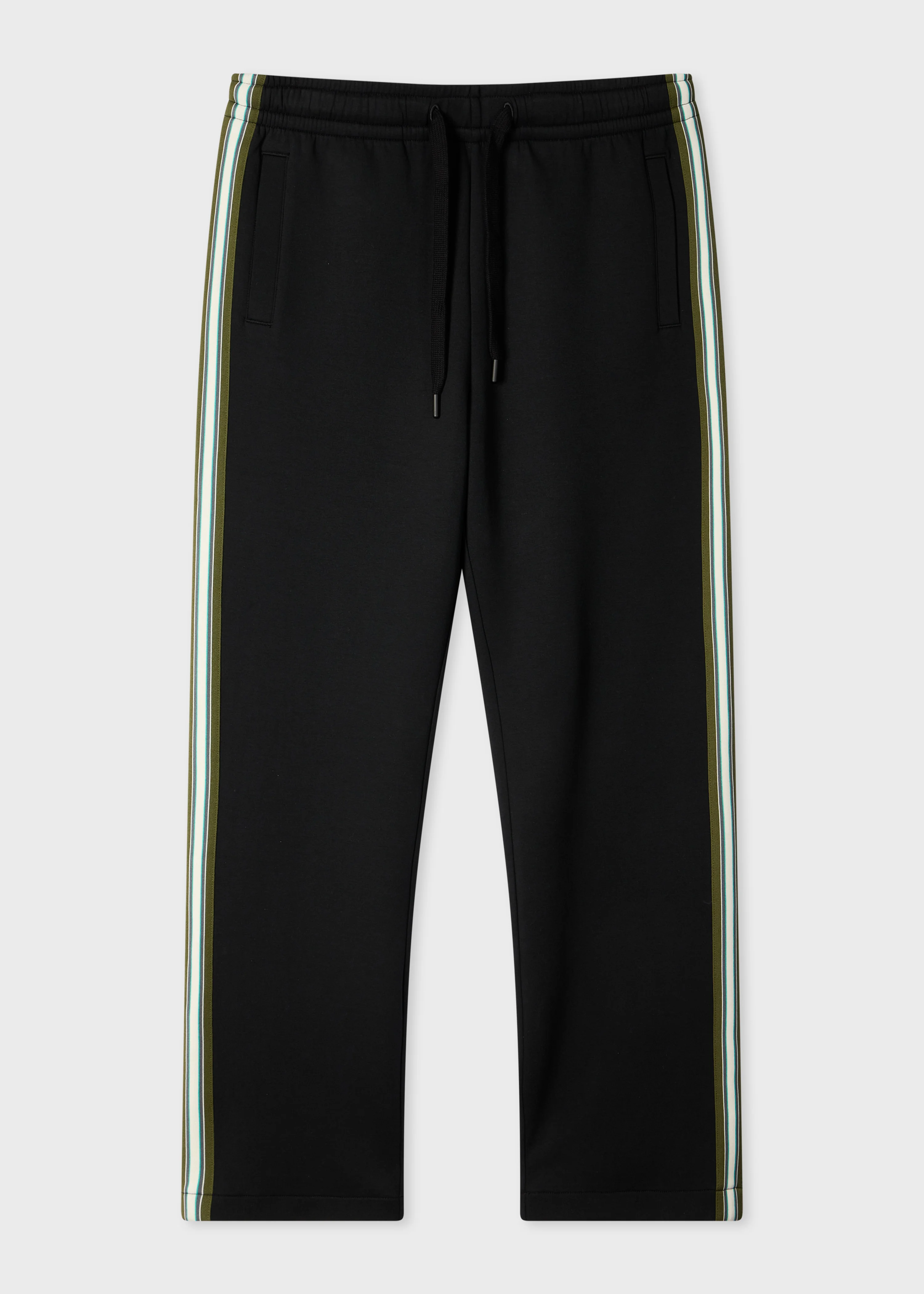 Black Track Pants with Stripe Trim - 1