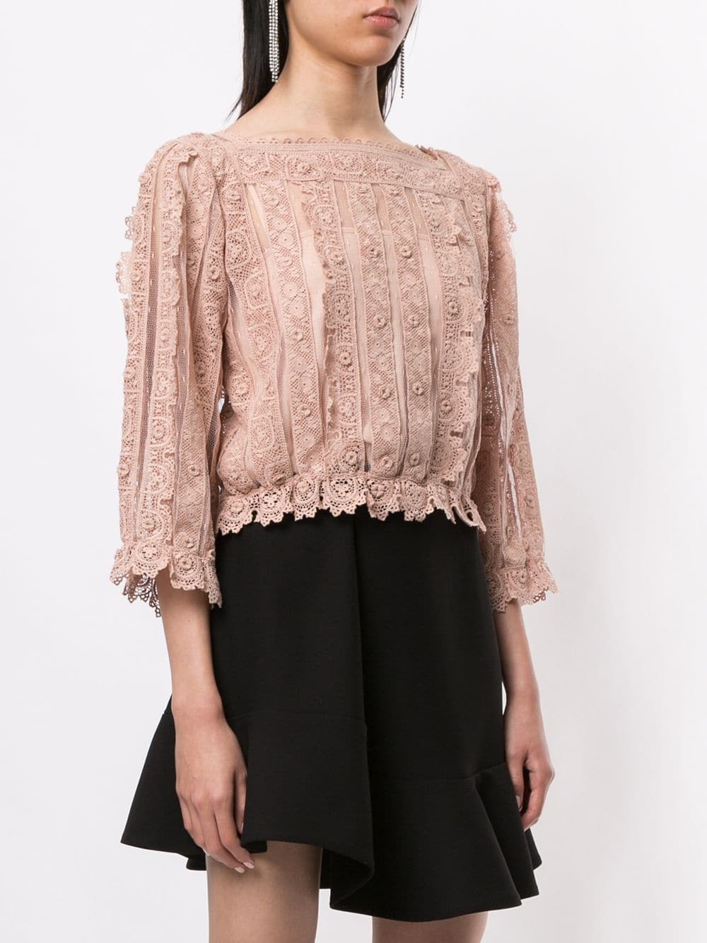 lace straight-neck blouse - 3