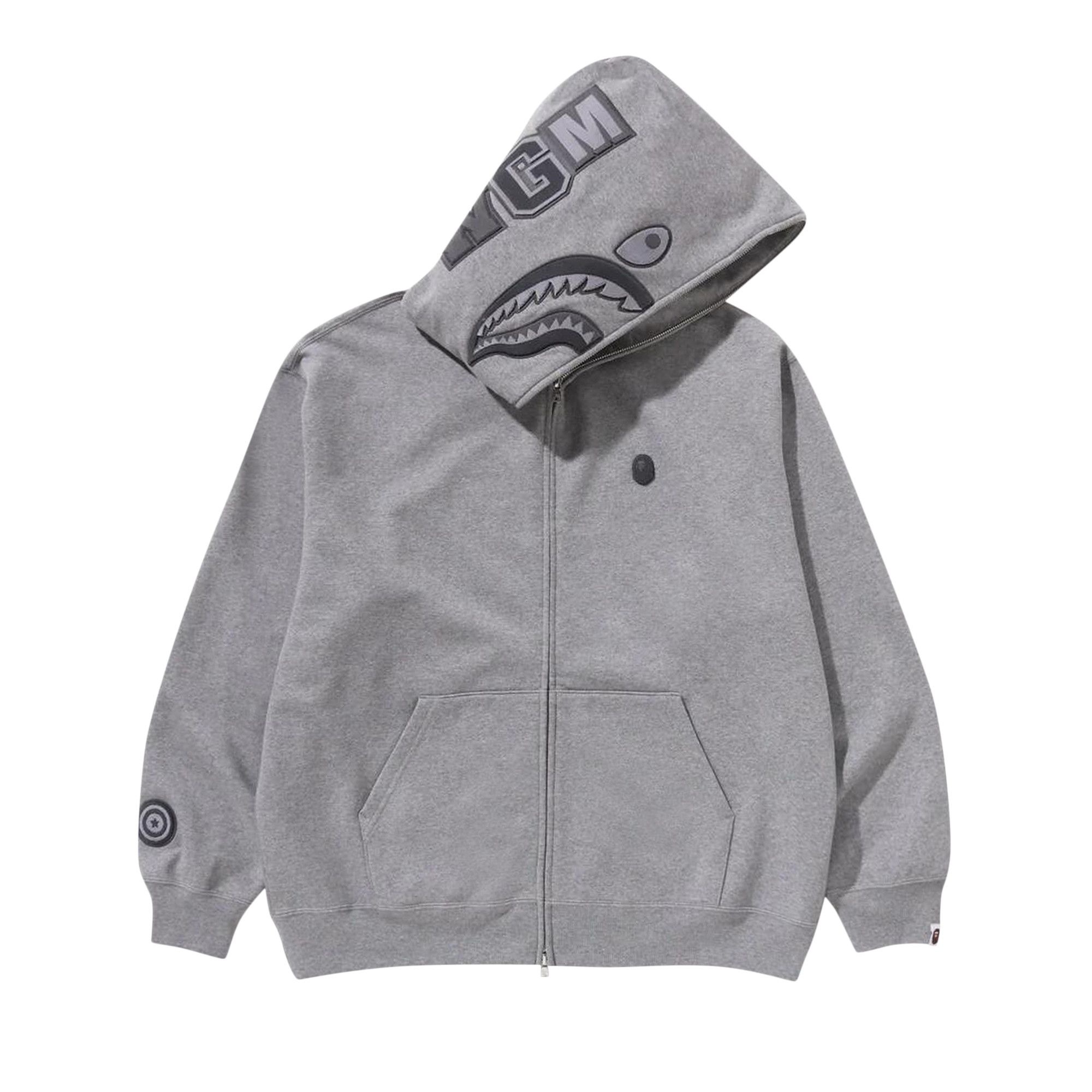 BAPE Ape Head One Point Shark Zip Hoodie 'Grey' - 1